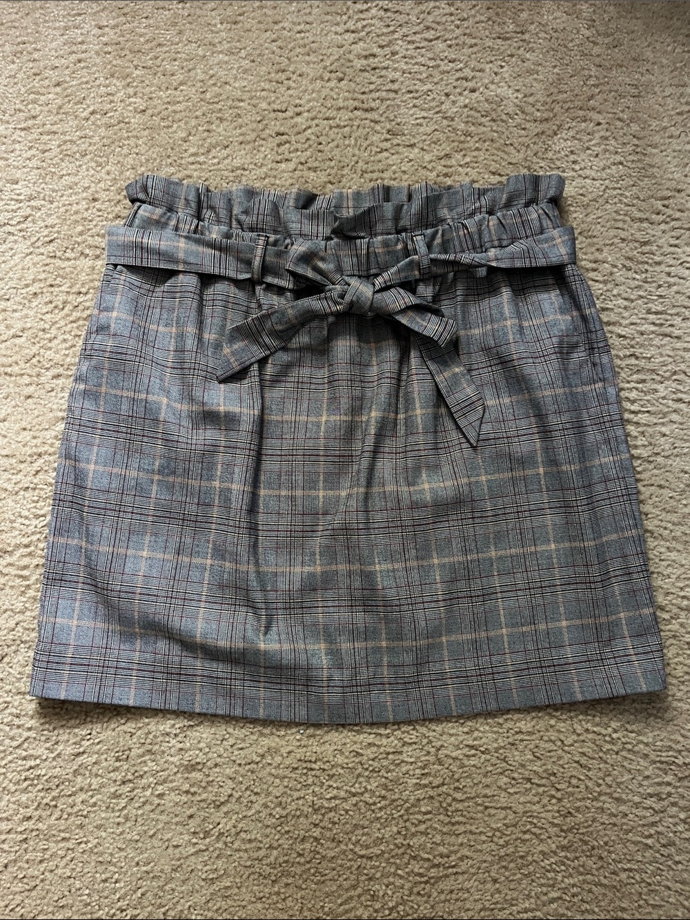 Express Gray Plaid Paperbag Mini Skirt with Tie Waist